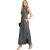 imageGRECERELLE 2025 Women Summer InsideOut VNeck Casual Loose Split WrinkleFree Long Maxi Beach Dress with PocketsDark Gray