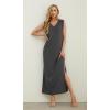 imageGRECERELLE 2025 Women Summer InsideOut VNeck Casual Loose Split WrinkleFree Long Maxi Beach Dress with PocketsDark Gray