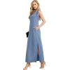 imageGRECERELLE 2025 Women Summer InsideOut VNeck Casual Loose Split WrinkleFree Long Maxi Beach Dress with PocketsDenim Blue