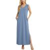 imageGRECERELLE 2025 Women Summer InsideOut VNeck Casual Loose Split WrinkleFree Long Maxi Beach Dress with PocketsDenim Blue