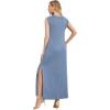 imageGRECERELLE 2025 Women Summer InsideOut VNeck Casual Loose Split WrinkleFree Long Maxi Beach Dress with PocketsDenim Blue