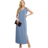 imageGRECERELLE 2025 Women Summer InsideOut VNeck Casual Loose Split WrinkleFree Long Maxi Beach Dress with PocketsDenim Blue