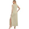 imageGRECERELLE 2025 Women Summer InsideOut VNeck Casual Loose Split WrinkleFree Long Maxi Beach Dress with PocketsKhaki