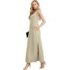 imageGRECERELLE 2025 Women Summer InsideOut VNeck Casual Loose Split WrinkleFree Long Maxi Beach Dress with PocketsKhaki