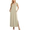 imageGRECERELLE 2025 Women Summer InsideOut VNeck Casual Loose Split WrinkleFree Long Maxi Beach Dress with PocketsKhaki