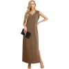 imageGRECERELLE 2025 Women Summer InsideOut VNeck Casual Loose Split WrinkleFree Long Maxi Beach Dress with PocketsLight Coffee