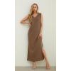 imageGRECERELLE 2025 Women Summer InsideOut VNeck Casual Loose Split WrinkleFree Long Maxi Beach Dress with PocketsLight Coffee