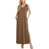 imageGRECERELLE 2025 Women Summer InsideOut VNeck Casual Loose Split WrinkleFree Long Maxi Beach Dress with PocketsLight Coffee