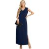 imageGRECERELLE 2025 Women Summer InsideOut VNeck Casual Loose Split WrinkleFree Long Maxi Beach Dress with PocketsNavy Blue