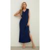 imageGRECERELLE 2025 Women Summer InsideOut VNeck Casual Loose Split WrinkleFree Long Maxi Beach Dress with PocketsNavy Blue