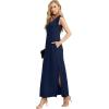 imageGRECERELLE 2025 Women Summer InsideOut VNeck Casual Loose Split WrinkleFree Long Maxi Beach Dress with PocketsNavy Blue