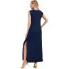 imageGRECERELLE 2025 Women Summer InsideOut VNeck Casual Loose Split WrinkleFree Long Maxi Beach Dress with PocketsNavy Blue