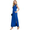 imageGRECERELLE 2025 Women Summer InsideOut VNeck Casual Loose Split WrinkleFree Long Maxi Beach Dress with PocketsRoyal Blue