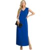 imageGRECERELLE 2025 Women Summer InsideOut VNeck Casual Loose Split WrinkleFree Long Maxi Beach Dress with PocketsRoyal Blue
