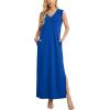 imageGRECERELLE 2025 Women Summer InsideOut VNeck Casual Loose Split WrinkleFree Long Maxi Beach Dress with PocketsRoyal Blue