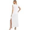 imageGRECERELLE 2025 Women Summer InsideOut VNeck Casual Loose Split WrinkleFree Long Maxi Beach Dress with PocketsWhite