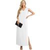 imageGRECERELLE 2025 Women Summer InsideOut VNeck Casual Loose Split WrinkleFree Long Maxi Beach Dress with PocketsWhite