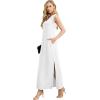 imageGRECERELLE 2025 Women Summer InsideOut VNeck Casual Loose Split WrinkleFree Long Maxi Beach Dress with PocketsWhite