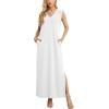 imageGRECERELLE 2025 Women Summer InsideOut VNeck Casual Loose Split WrinkleFree Long Maxi Beach Dress with PocketsWhite