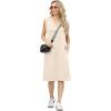 imageGRECERELLE 2025 Women Summer InsideOut VNeck Casual Loose Split WrinkleFree Midi Dress with PocketsApricot White