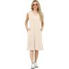 imageGRECERELLE 2025 Women Summer InsideOut VNeck Casual Loose Split WrinkleFree Midi Dress with PocketsApricot White