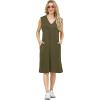 imageGRECERELLE 2025 Women Summer InsideOut VNeck Casual Loose Split WrinkleFree Midi Dress with PocketsArmy Green