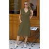 imageGRECERELLE 2025 Women Summer InsideOut VNeck Casual Loose Split WrinkleFree Midi Dress with PocketsArmy Green