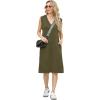 imageGRECERELLE 2025 Women Summer InsideOut VNeck Casual Loose Split WrinkleFree Midi Dress with PocketsArmy Green