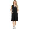 imageGRECERELLE 2025 Women Summer InsideOut VNeck Casual Loose Split WrinkleFree Midi Dress with PocketsBlack