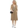 imageGRECERELLE 2025 Women Summer InsideOut VNeck Casual Loose Split WrinkleFree Midi Dress with PocketsBrown