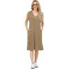 imageGRECERELLE 2025 Women Summer InsideOut VNeck Casual Loose Split WrinkleFree Midi Dress with PocketsBrown