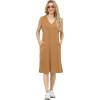 imageGRECERELLE 2025 Women Summer InsideOut VNeck Casual Loose Split WrinkleFree Midi Dress with PocketsCamel
