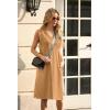 imageGRECERELLE 2025 Women Summer InsideOut VNeck Casual Loose Split WrinkleFree Midi Dress with PocketsCamel