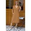 imageGRECERELLE 2025 Women Summer InsideOut VNeck Casual Loose Split WrinkleFree Midi Dress with PocketsCamel