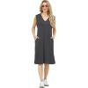 imageGRECERELLE 2025 Women Summer InsideOut VNeck Casual Loose Split WrinkleFree Midi Dress with PocketsDark Gray