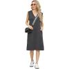imageGRECERELLE 2025 Women Summer InsideOut VNeck Casual Loose Split WrinkleFree Midi Dress with PocketsDark Gray