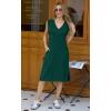 imageGRECERELLE 2025 Women Summer InsideOut VNeck Casual Loose Split WrinkleFree Midi Dress with PocketsDark Green