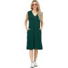 imageGRECERELLE 2025 Women Summer InsideOut VNeck Casual Loose Split WrinkleFree Midi Dress with PocketsDark Green