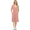 imageGRECERELLE 2025 Women Summer InsideOut VNeck Casual Loose Split WrinkleFree Midi Dress with PocketsDeep Pink