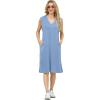 imageGRECERELLE 2025 Women Summer InsideOut VNeck Casual Loose Split WrinkleFree Midi Dress with PocketsDenim Blue