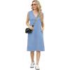 imageGRECERELLE 2025 Women Summer InsideOut VNeck Casual Loose Split WrinkleFree Midi Dress with PocketsDenim Blue