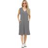 imageGRECERELLE 2025 Women Summer InsideOut VNeck Casual Loose Split WrinkleFree Midi Dress with PocketsGrey