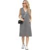 imageGRECERELLE 2025 Women Summer InsideOut VNeck Casual Loose Split WrinkleFree Midi Dress with PocketsGrey