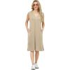 imageGRECERELLE 2025 Women Summer InsideOut VNeck Casual Loose Split WrinkleFree Midi Dress with PocketsKhaki
