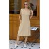 imageGRECERELLE 2025 Women Summer InsideOut VNeck Casual Loose Split WrinkleFree Midi Dress with PocketsKhaki