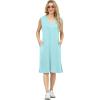 imageGRECERELLE 2025 Women Summer InsideOut VNeck Casual Loose Split WrinkleFree Midi Dress with PocketsLight Blue