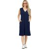 imageGRECERELLE 2025 Women Summer InsideOut VNeck Casual Loose Split WrinkleFree Midi Dress with PocketsNavy Blue