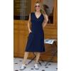 imageGRECERELLE 2025 Women Summer InsideOut VNeck Casual Loose Split WrinkleFree Midi Dress with PocketsNavy Blue