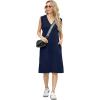 imageGRECERELLE 2025 Women Summer InsideOut VNeck Casual Loose Split WrinkleFree Midi Dress with PocketsNavy Blue
