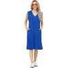 imageGRECERELLE 2025 Women Summer InsideOut VNeck Casual Loose Split WrinkleFree Midi Dress with PocketsRoyal Blue